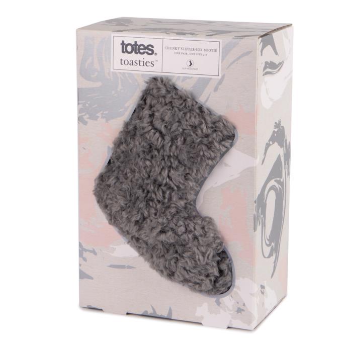 totes toasties® Ladies Faux Fur Bootie Slipper Socks Charcoal Extra Image 1